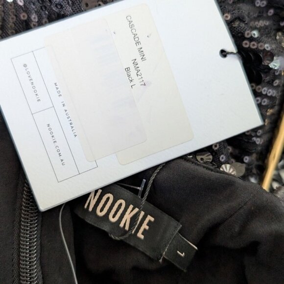 Nookie Cascade Sequin Mini Dress L NEW Black Cocktail Party Glam Bodycon - Picture 5 of 6